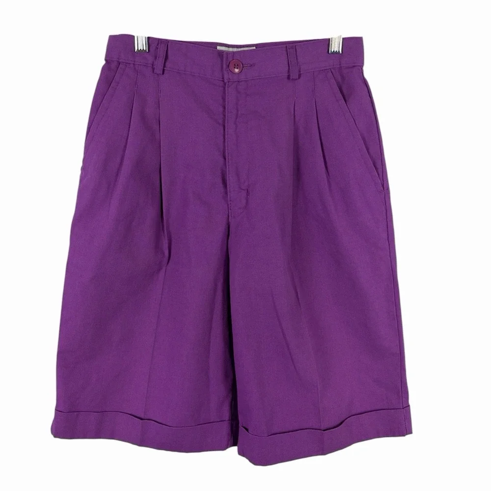 Britannia Vintage Purple High Rise Pleated Bermuda Shorts 27